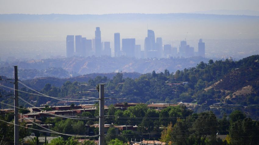A layer of pollution can be seen hovering over Los Angeles, California on October 17, 2017, where even though air quality has improved in recent decades, smog levels remain among the nations's worst, with wildfires in the region also contributing to poor air quality.  / AFP PHOTO / FREDERIC J. BROWN        (Photo credit should read FREDERIC J. BROWN/AFP via Getty Images)
