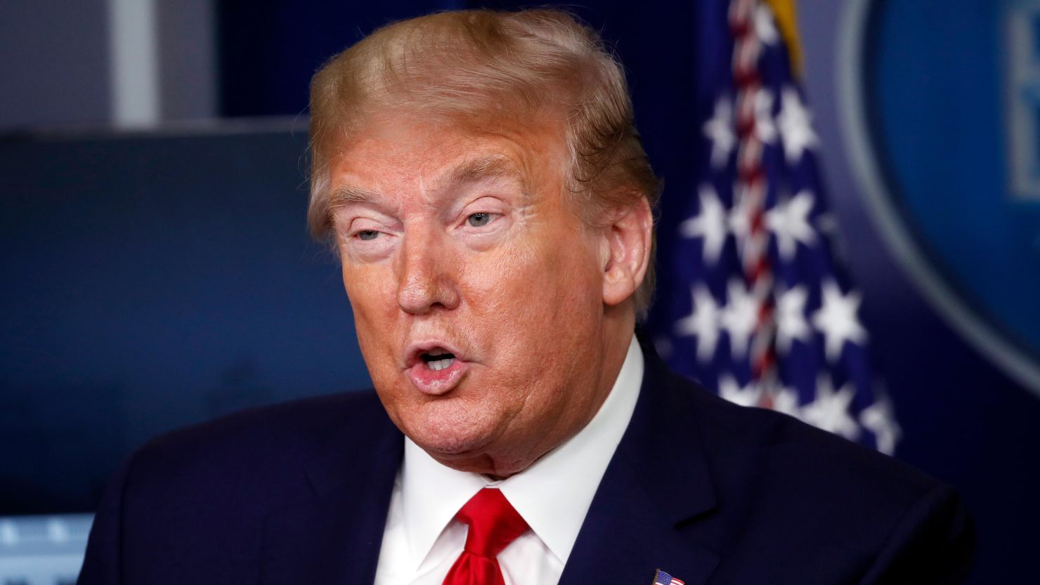 President Donald Trump speaks about the coronavirus in the James Brady Press Briefing Room of the White House, Monday, April 20, 2020, in Washington.