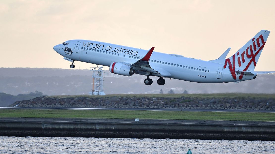 A Virgin Australia flight taking off from Sydney International Airport in March.