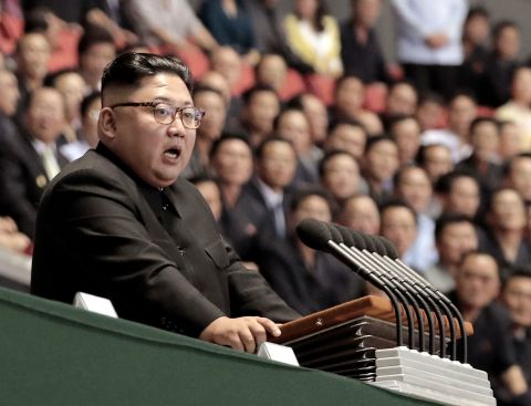 Kim speaks in Pyongyang after watching a gymnastic and artistic performance in September 2018.