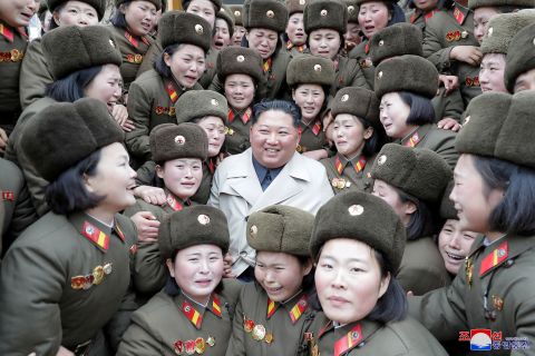 Kim is surrounded by troops in this undated photo released by the country's state-run news agency in November 2019.