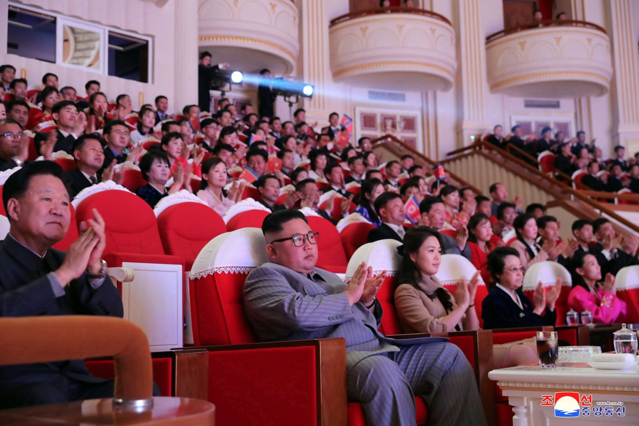 Kim and his wife watch a performance to celebrate the Lunar New Year in January 2020.