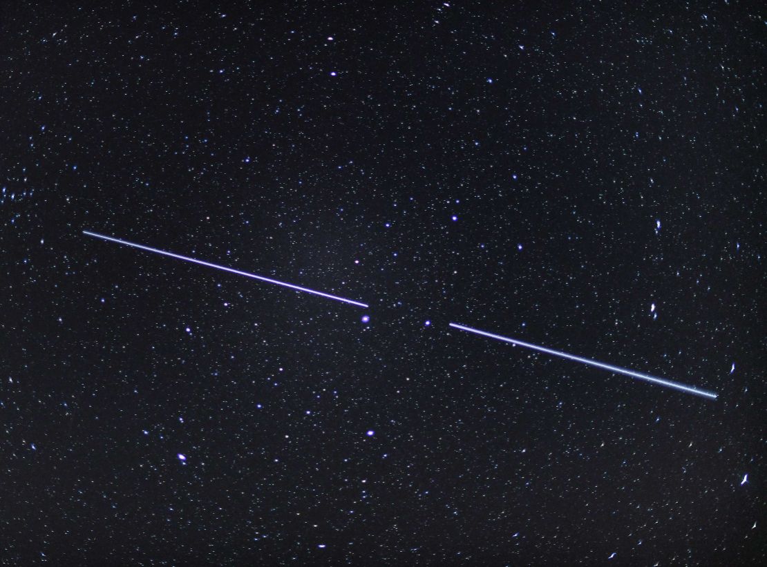 Two of the satellites shown here over Germany in an image made with a 15 second exposure.