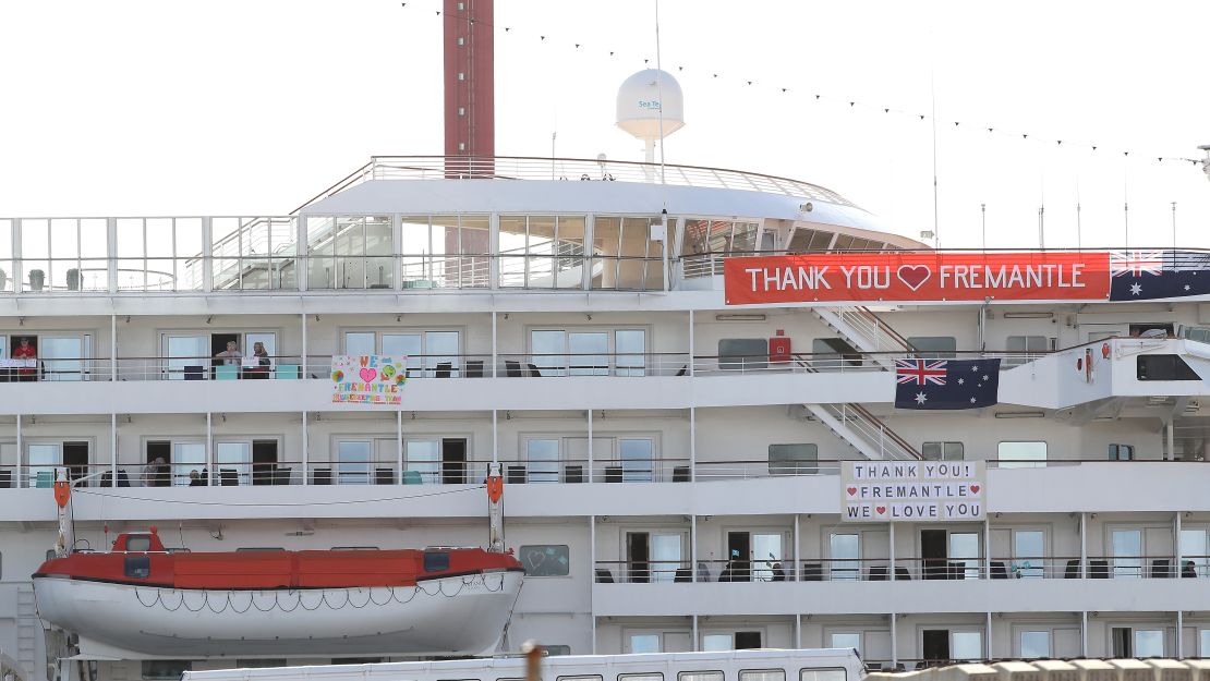 The Artania on March 28, when it was berthed at Fremantle, Australia.