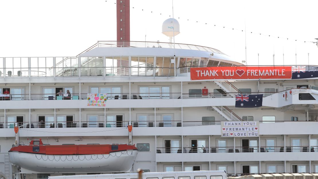 The Artania on March 28, when it was berthed at Fremantle, Australia. 