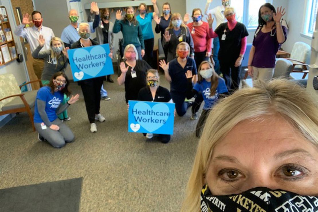 Deb Siggins and some of the health care workers who received her masks.