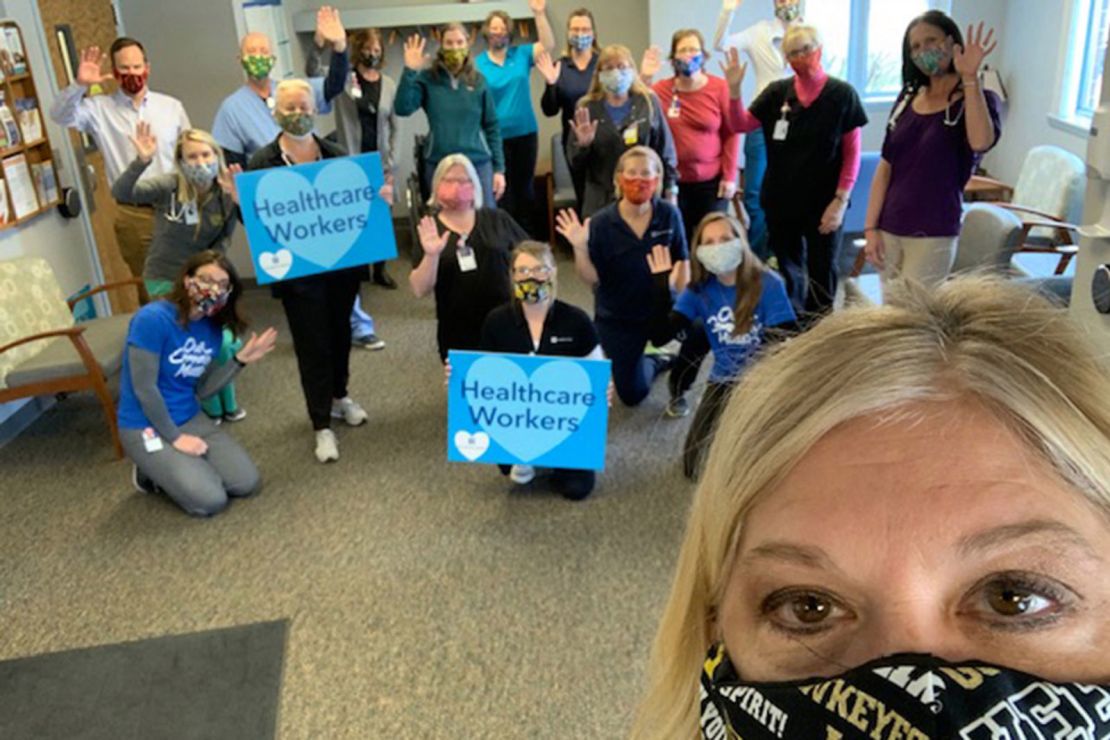 Deb Siggins and some of the health care workers who received her masks. 