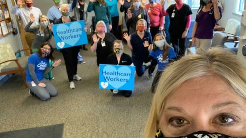 Deb Siggins and some of the health care workers who received her masks. 