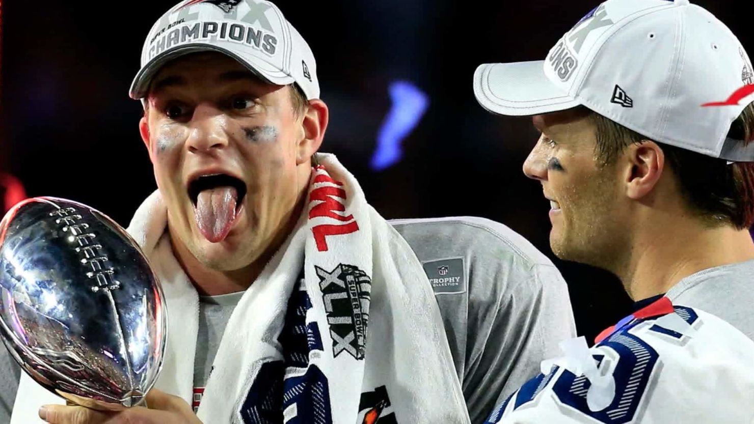  Rob Gronkowski, left, played on three Super Bowl-winning teams with Tom Brady and the New England Patriots.