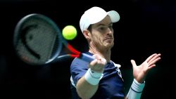 MADRID, SPAIN - NOVEMBER 20: Andy Murray of Great Britain plays a forehand shot during his Davis Cup Group Stage match against Tallon Griekspoor of the Netherlands during Day Three of the 2019 Davis Cup at La Caja Magica on November 20, 2019 in Madrid, Spain. (Photo by Clive Brunskill/Getty Images for LTA)