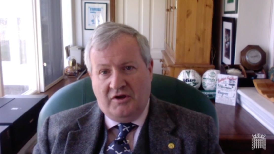 Scottish Nationalist MP Ian Blackford joined PMQs by video link.