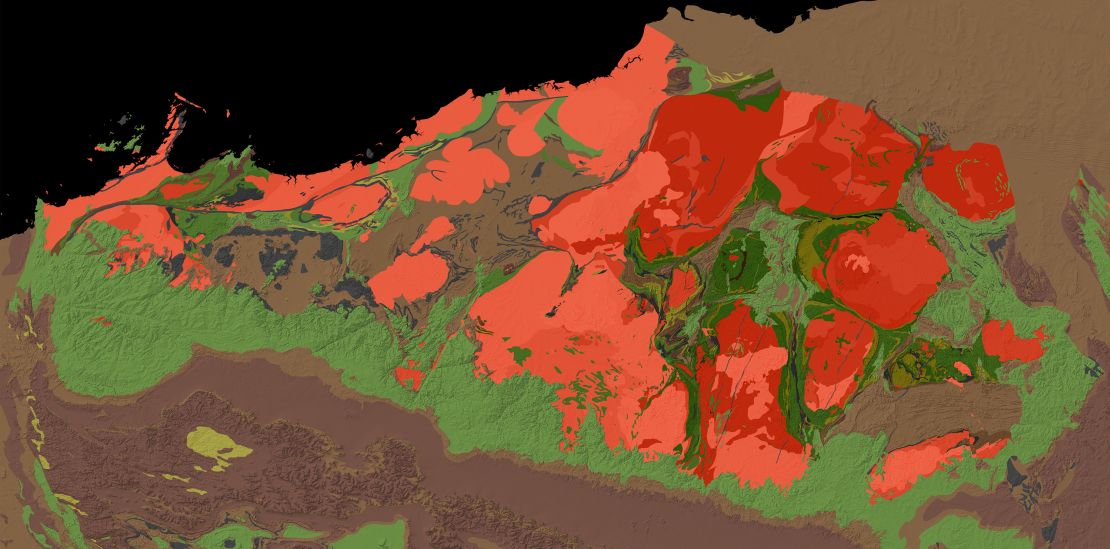 This is a geologic map of the Pilbara Craton, where exposed rocks range in age from 2.5 to 3.5 billion years ago.