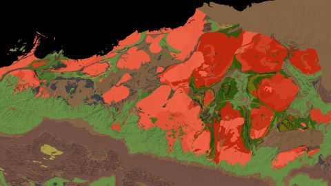 This is a geologic map of the Pilbara Craton, where exposed rocks range in age from 2.5 to 3.5 billion years ago.