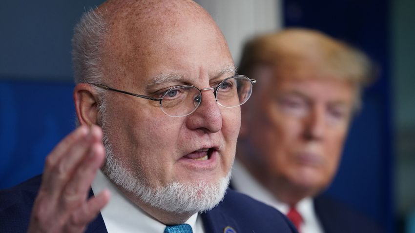 CDC Director Robert R. Redfield speaks as US President Donald Trump listens during the daily briefing on the novel coronavirus, which causes COVID-19, in the Brady Briefing Room of the White House on April 16, 2020, in Washington, DC. (Photo by MANDEL NGAN / AFP) (Photo by MANDEL NGAN/AFP via Getty Images)