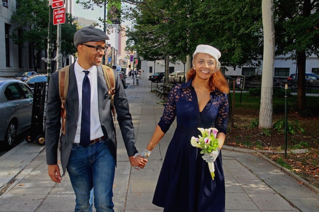 Dr. Rob Gore and Hibist Legesse in New York City on their wedding day in 2016. They first met at her Brooklyn restaurant.