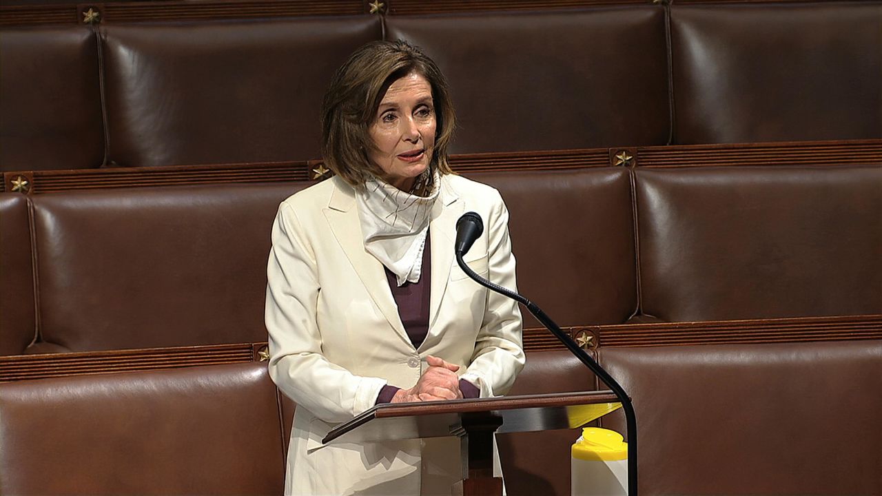 In this image from video, House Speaker Nancy Pelosi of California, speaks Thursday morning on the floor of the House of Representatives at the US Capitol in Washington. 
