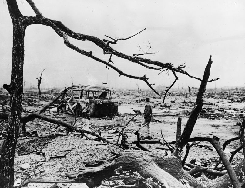 <strong>Hiroshima:</strong> The aftermath of the atom bomb dropped on Hiroshima, Japan, by the Americans at the end of World War II. The occupants of the burned-out bus were all killed.
