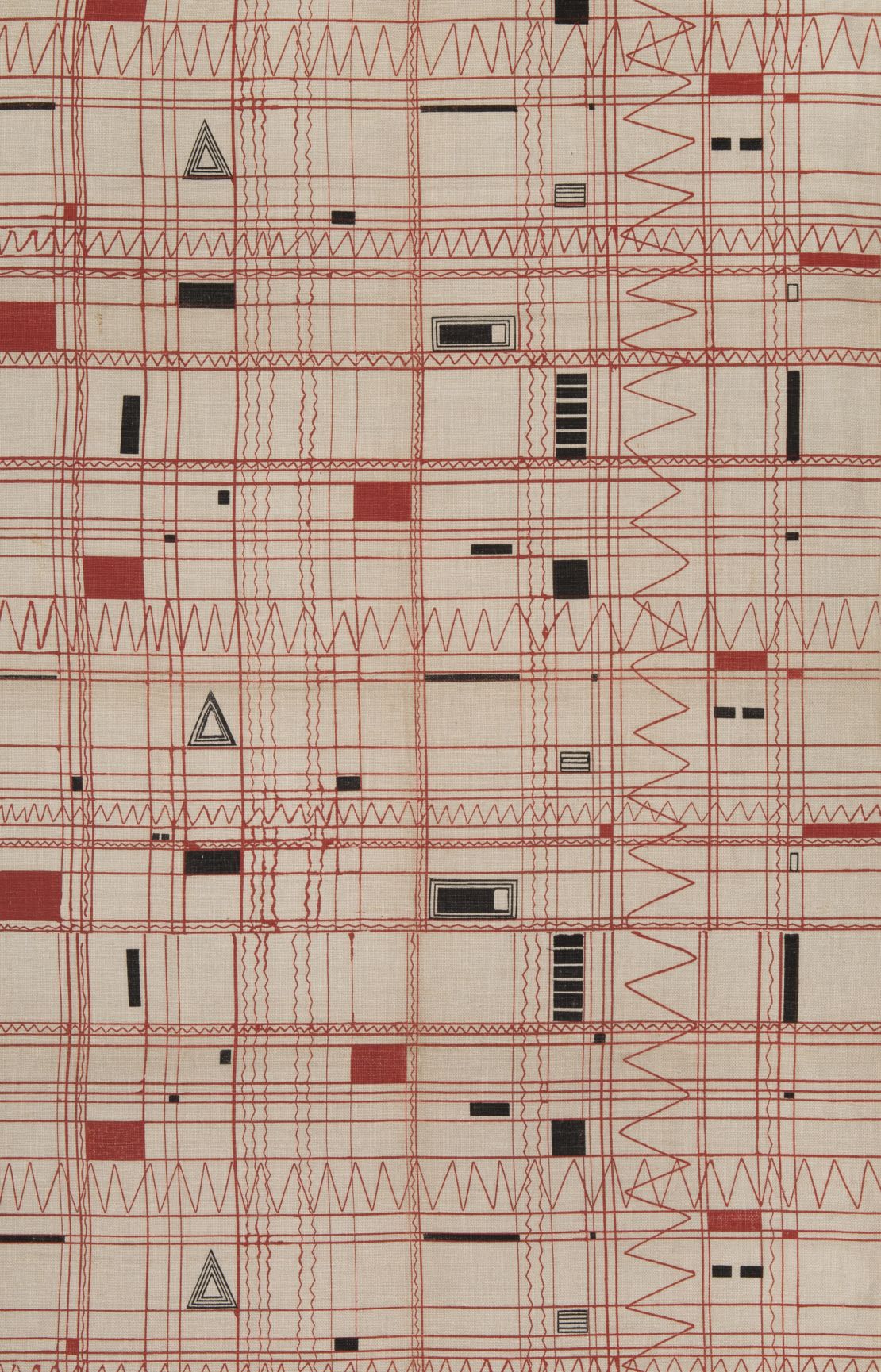 Adler Schnee's textile "Construction," 1950, made with ink on bleached linen.