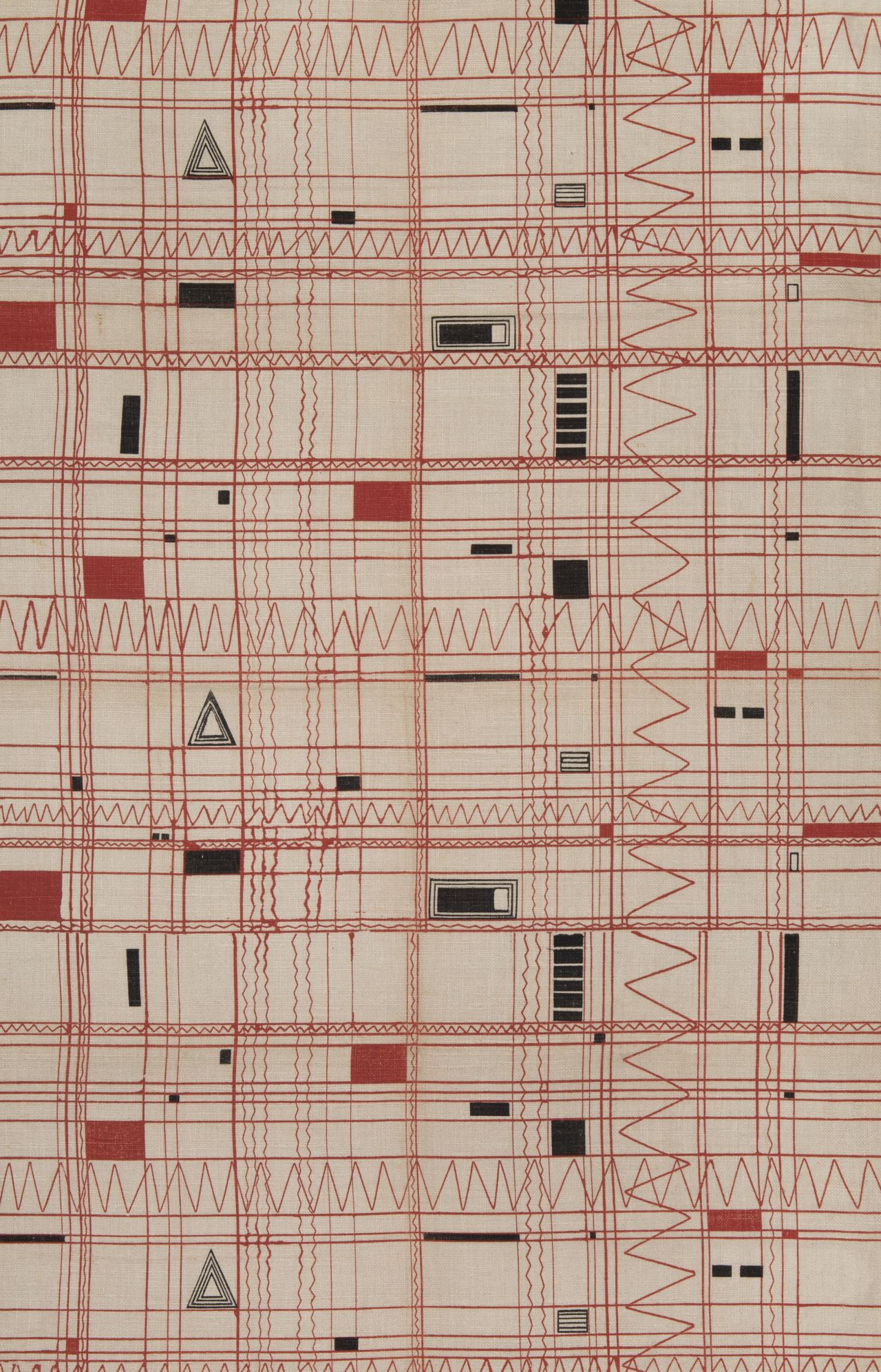 Adler Schnee's textile "Construction," 1950, made with ink on bleached linen.