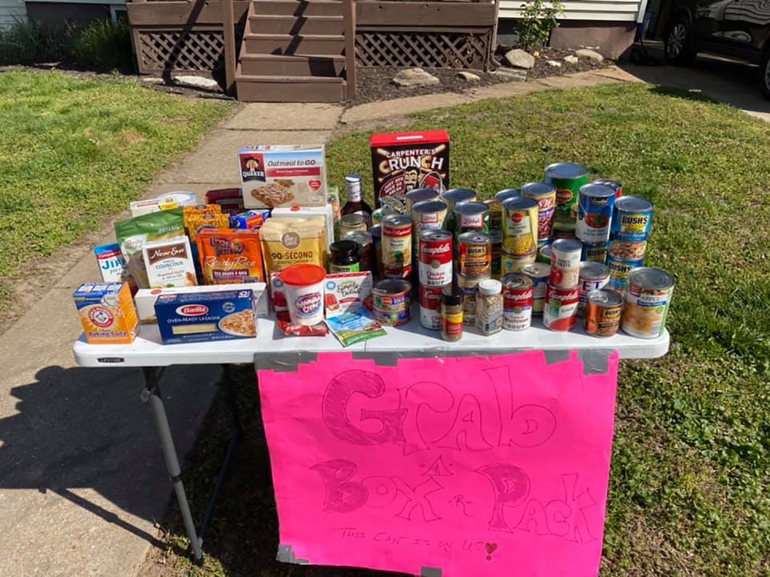 One of the tables outside Jones' home in Missouri that allows people to grab what they need during these difficult times of the coronavirus pandemic. 