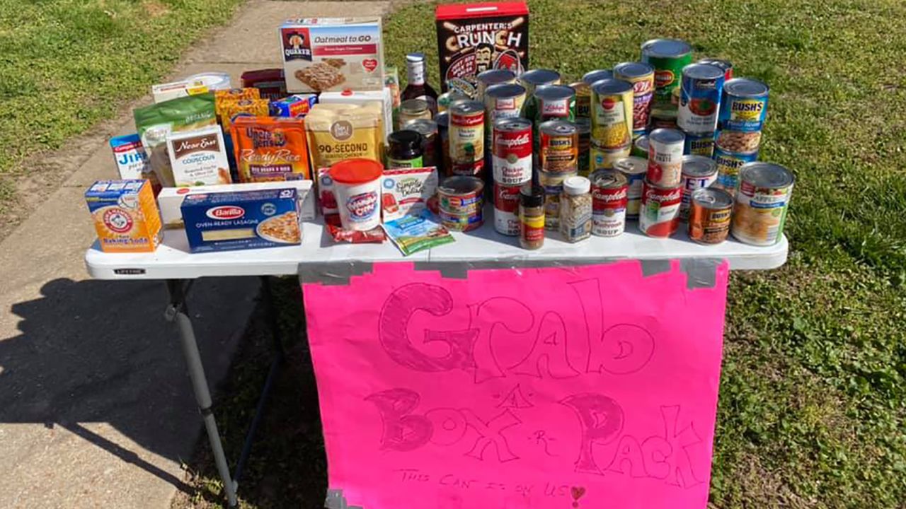 One of the tables outside Jones' home in Missouri that allows people to grab what they need during these difficult times of the coronavirus pandemic. 
