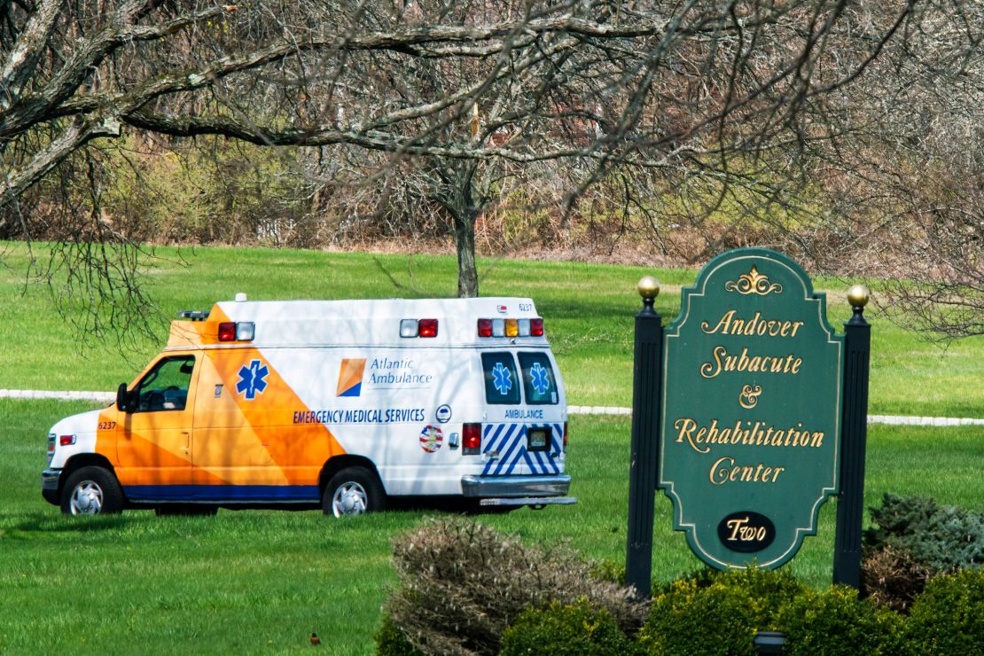 An ambulance departs Andover Subacute and Rehabilitation Center in Andover, New Jersey. (Eduardo Munoz Alvarez/Getty Images)