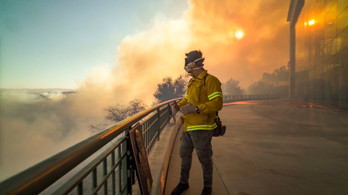 Weir kept the mask he wore as he covered how firefighters worked to save the Reagan Library from the Easy Fire.