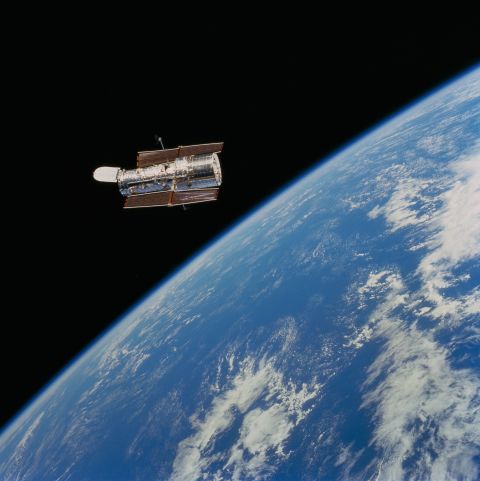 The Hubble Space Telescope was launched from the space shuttle Discovery on April 24, 1990.