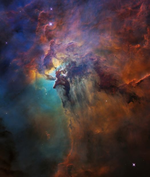 This 2018 Hubble image shows the Lagoon Nebula, a chaotic nursery full of baby stars. At the center of this image, a young star 200,000 times brighter than our sun blasts out ultraviolet radiation. 