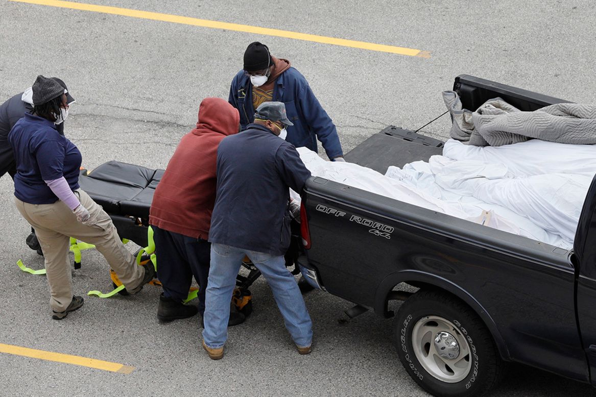 <a href="https://www.cnn.com/2020/04/23/us/philadelphia-pick-up-truck-bodies-medical-examiner/index.html" target="_blank">Shocking photos from Philadelphia</a> showed seven bodies, in the back of a pickup truck, being transported from a local hospital to the medical examiner's office on Sunday, April 19. The Philadelphia Department of Health confirmed the incident and the number of bodies in the truck. The causes of death were not immediately known.
