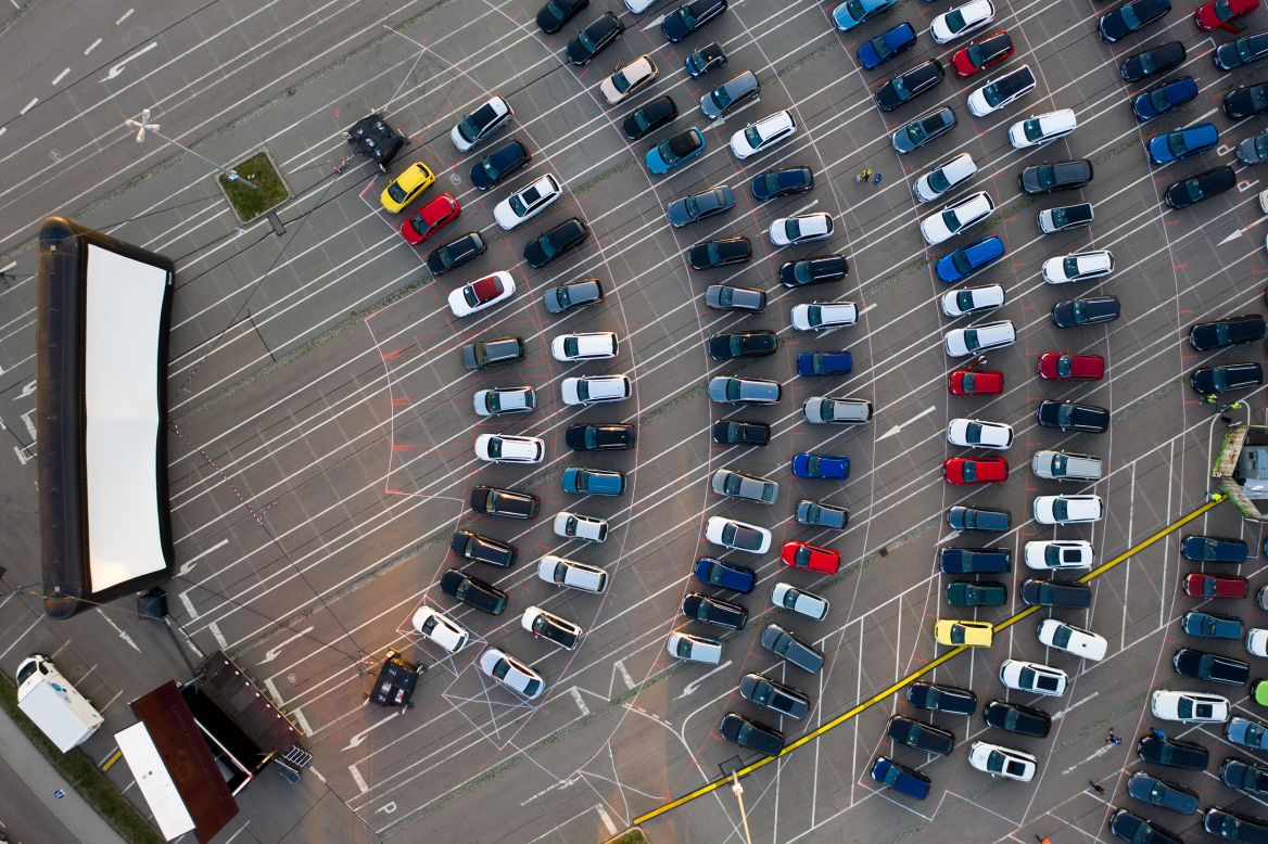 Cars are lined up a drive-in movie theater in Chemnitz, Germany, on Wednesday, April 22.
