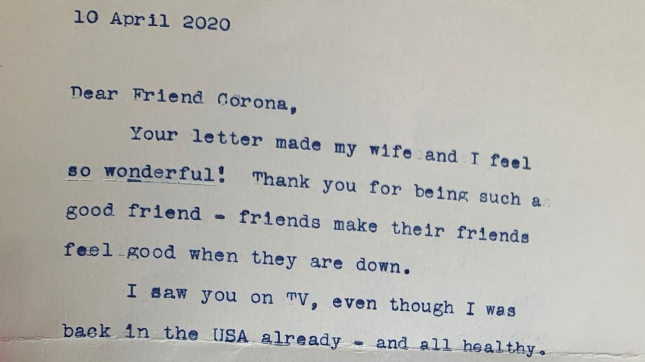 Tom Hanks' letter to Corona, dated 10 April, 2020