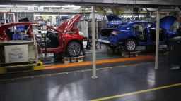 Camry vehicles move down the assembly line at the Toyota Motor Corp. manufacturing plant in Georgetown, Kentucky, U.S., on Thursday, Aug. 29, 2019. Retrofitting a Camry sedan assembly line for the RAV4 SUV is part of a company mandate to update Toyota's oldest North American plant with newer technology, more efficient processes, and fresher products. Photographer: Luke Sharrett/Bloomberg via Getty Images