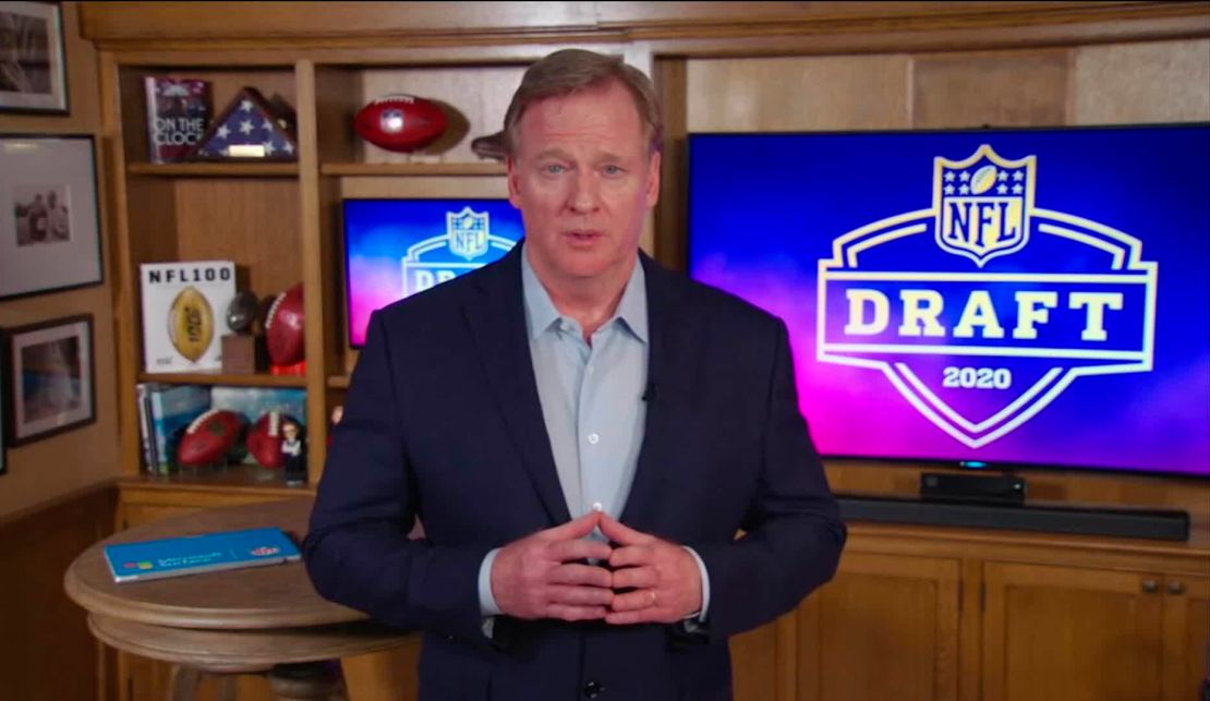 NFL Commissioner Roger Goodell announced teams' selections from a studio in the basement of his home in Bronxville, New York.