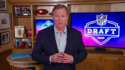 In this still image from video provided by the NFL, NFL Commissioner Roger Goodell speaks from his home in Bronxville, New York during the first round of the 2020 NFL Draft on April 23, 2020. (Photo by NFL via Getty Images)