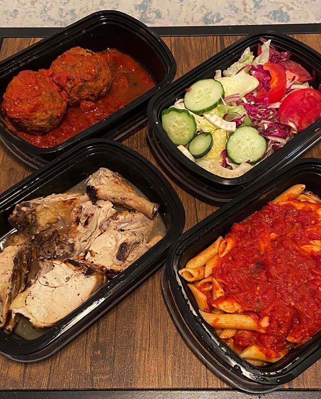 The Rao's takeout meal for two includes penne, lemon chicken, a salad, and, of course, the restaurant's famous meatballs.