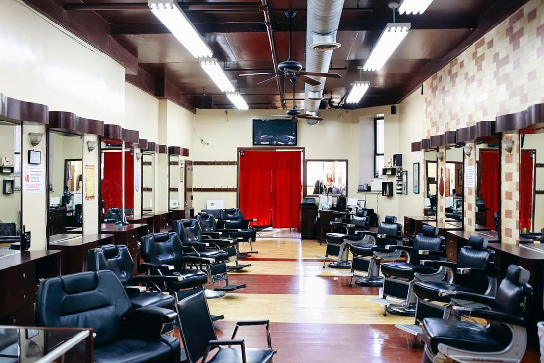 The interior of Denny Moe's Superstar Barbershop in Harlem, New York, which was forced to indefinitely close recently due to coronavirus-related social distancing mandates.