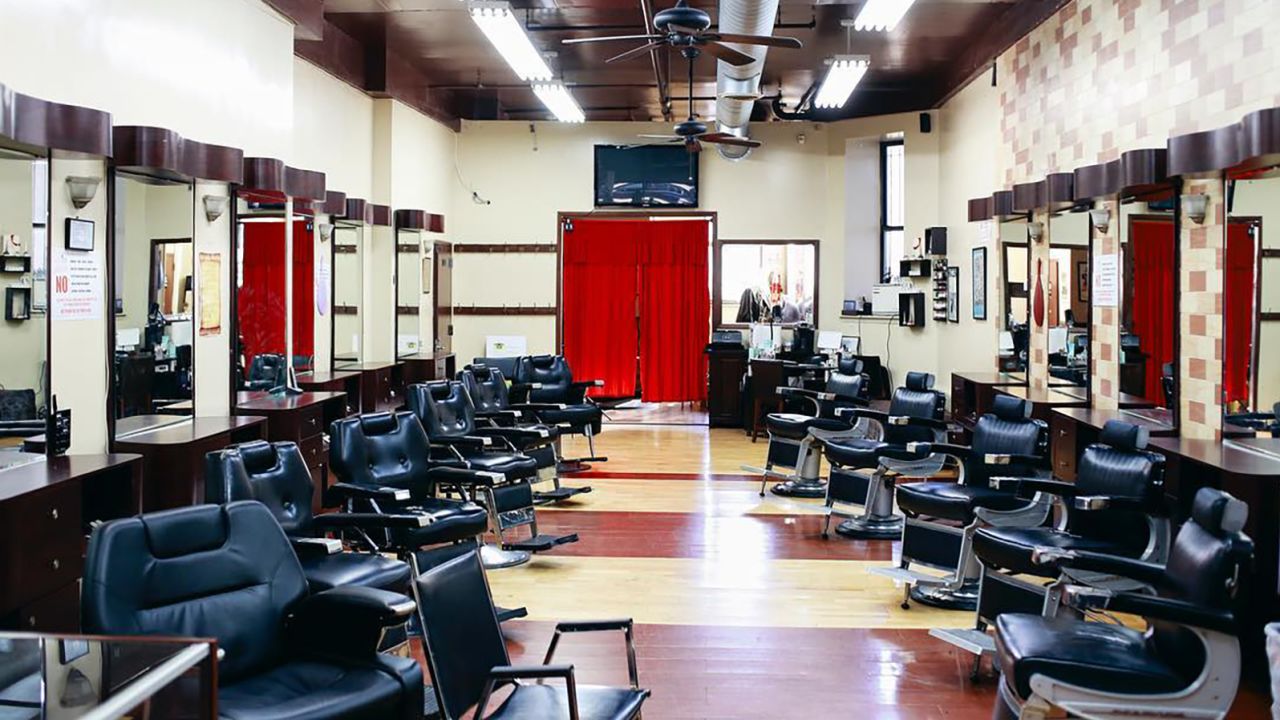 The interior of Denny Moe's Superstar Barbershop in Harlem, New York, which was forced to indefinitely close recently due to coronavirus-related social distancing mandates.