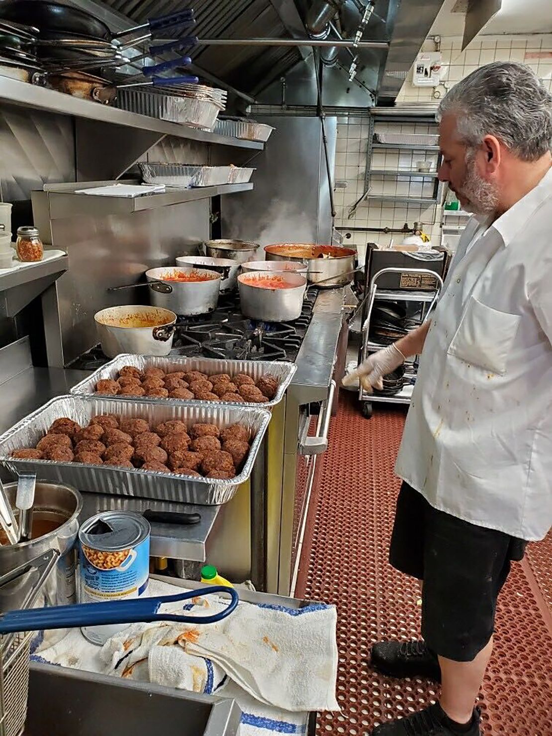 Rao's Executive Chef Dino Gatto working on a batch of the restaurant's famous meatballs.