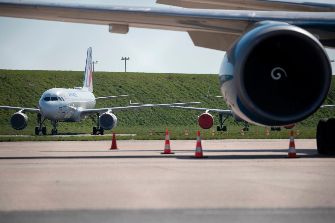 Air France planes at Roissy-Charles de Gaulle airport, pictured on March 24, 2020. 