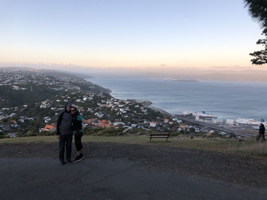 Julia Hollingsworth's parents on an evening walk in Wellington during New Zealand's nationwide lockdown. 