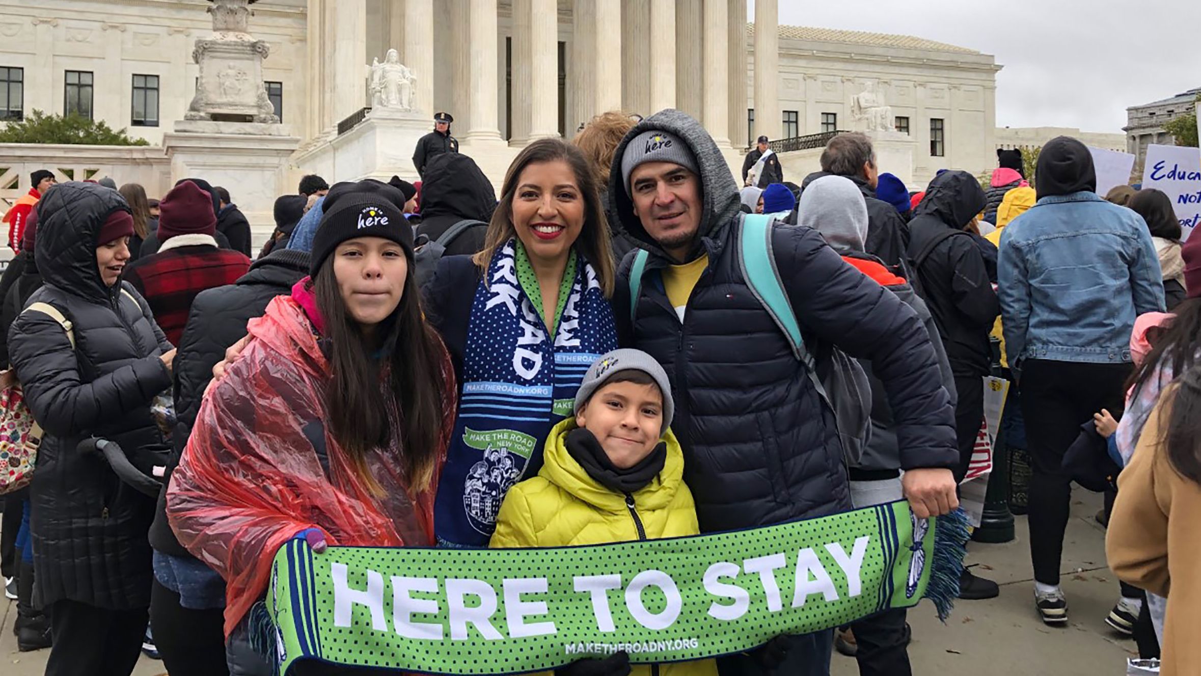 Eliana Fernandez and her family take part in a DACA protest in front of the Supreme Court. The justices could soon issue a ruling on the Trump administration's plan to end the program.