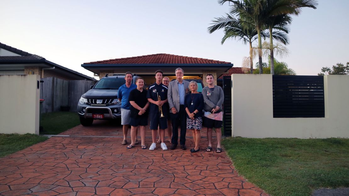 Patrick Stibbard, 15, played "The Last Post" in his driveway on Saturday morning as Australians and New Zealanders marked Anzac Day at home.