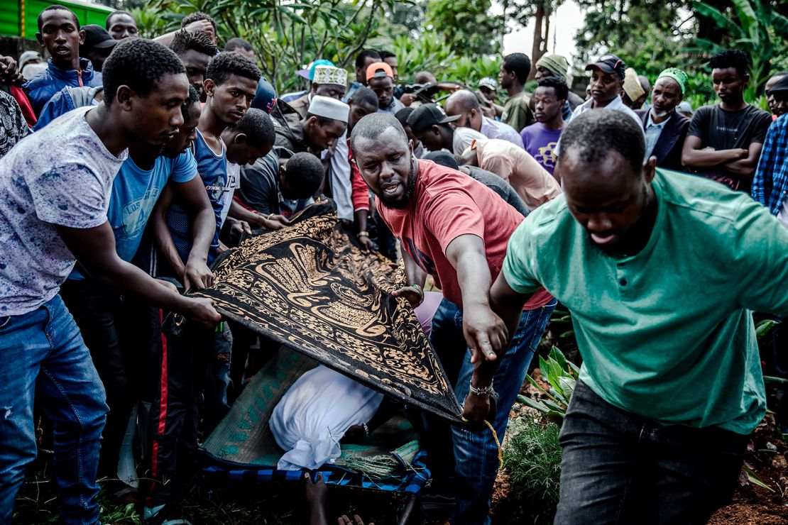 Yassin Hussein Moyo's relatives and friends during his burial at the Kariokor Muslim Cemetery in Nairobi, Kenya on March 31, 2020. 