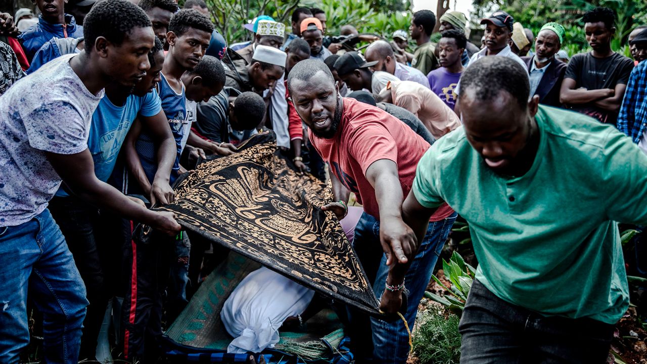 Yassin Hussein Moyo's relatives and friends during his burial at the Kariokor Muslim Cemetery in Nairobi, Kenya on March 31, 2020.