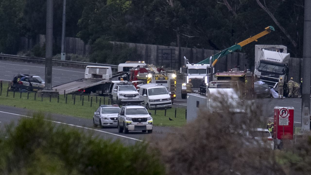 Police and emergency services at the crash site on April 23 in Melbourne, Australia.