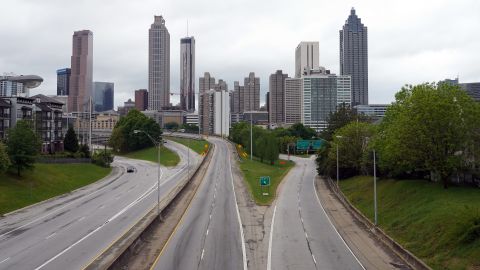 A lone car is seen on the highway leading to Atlanta, Georgia on April 23.