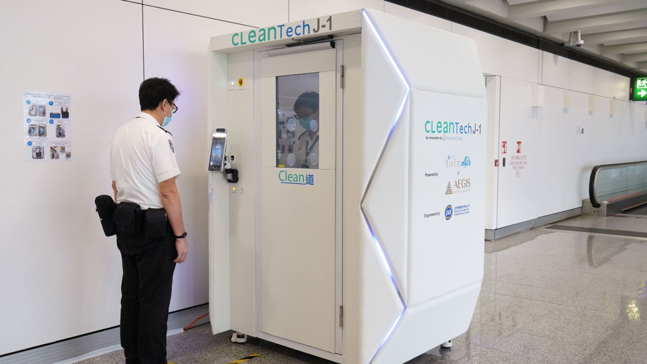 Hong Kong International Airport is trialing CLeanTech, a full-body disinfection facility.