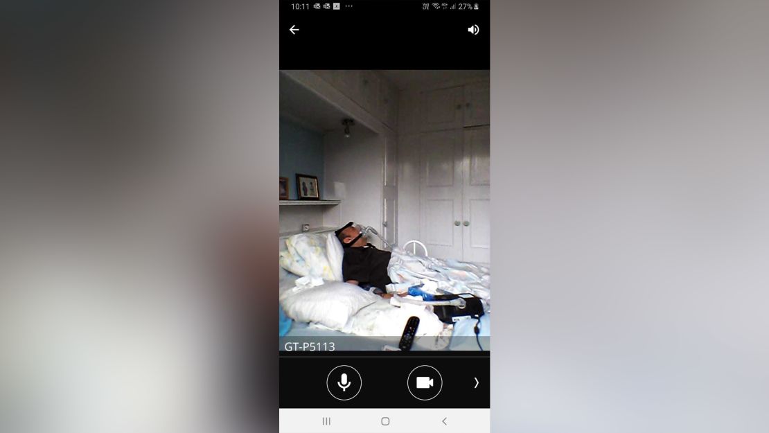 Baby monitor footage shows Suri Nathwani using a CPAP machine in his home as he recovers from coronavirus.