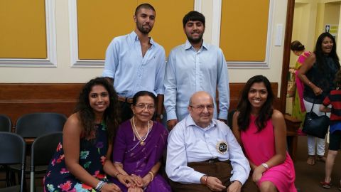 Suri Nathwani celebrating his 80th birthday with his grandchildren in August 2018.